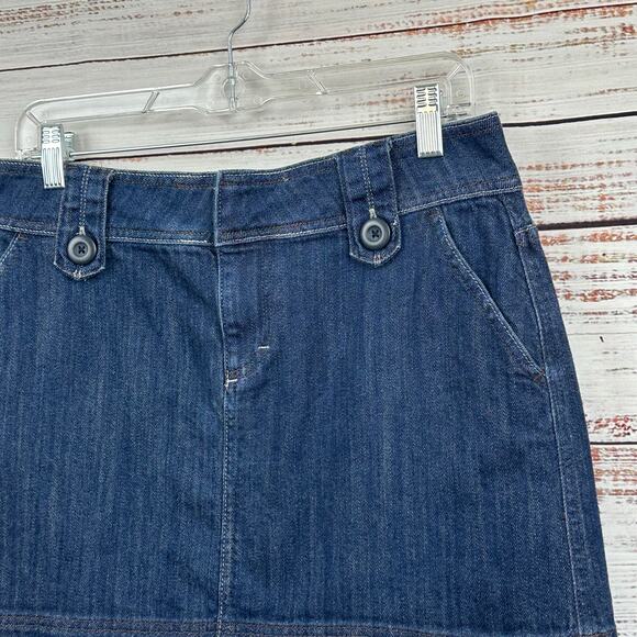 Women's Y2K Elle Denim Mini Jean Skirt Dark Wash Low Rise Cotton Stretch Size 6 - Picture 3 of 7